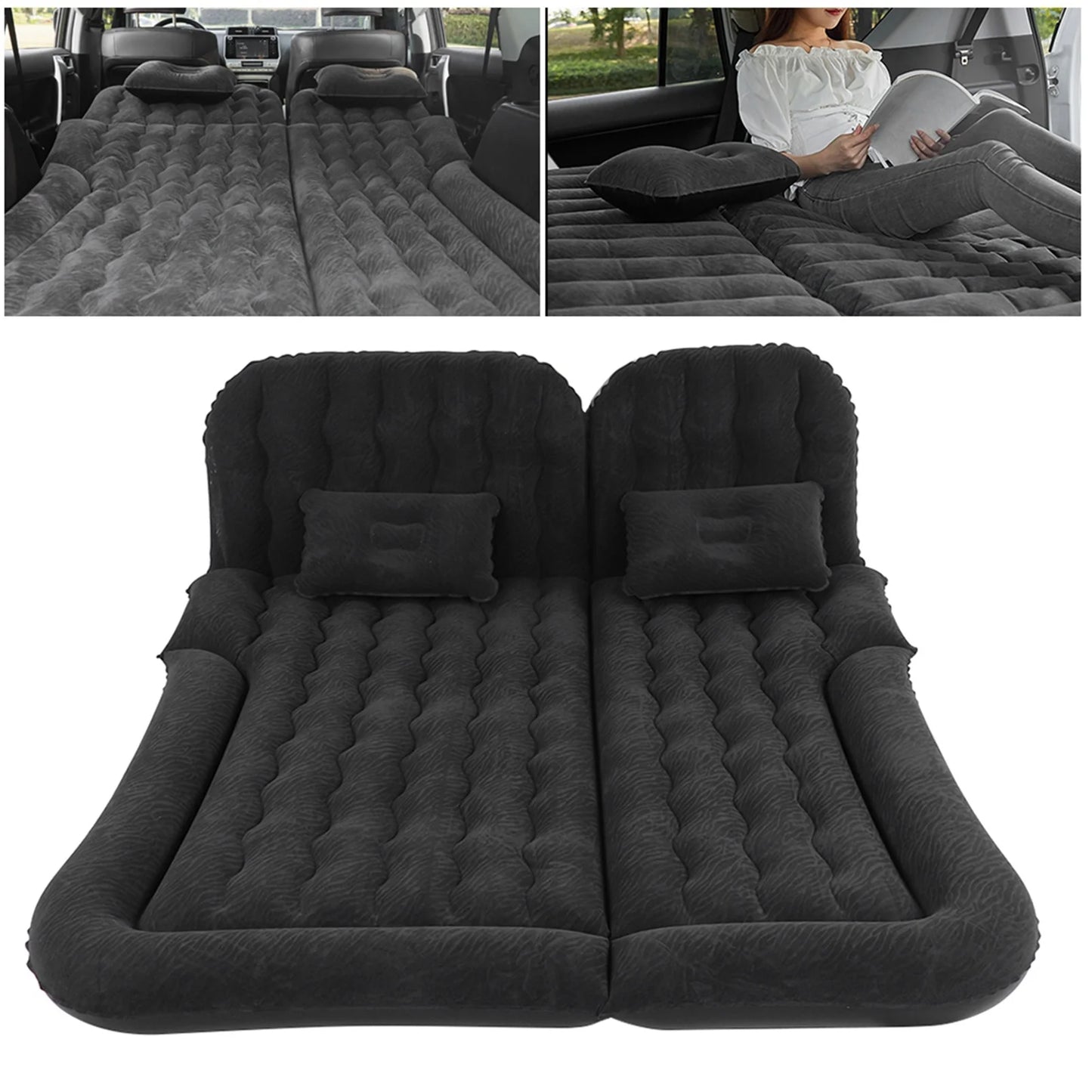 Premium Inflatable Car Travel Bed - 2-in-1 SUV Air Mattress with Soft Flocking Surface