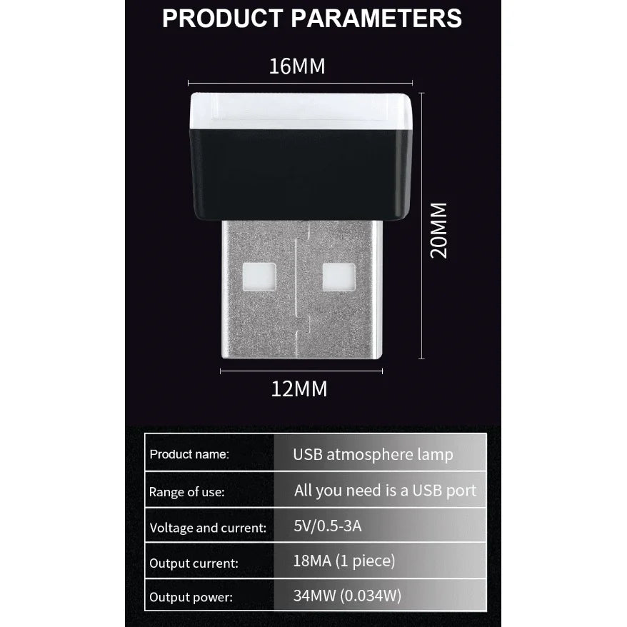 3x Mini Blue LED USB Car Interior Light Neon Atmosphere Ambient Lamp Accessories