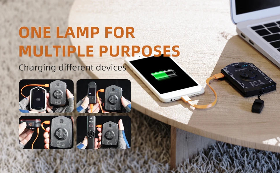 Carcader portable lamp charging smartphone and electronic devices on table, multi-purpose charger