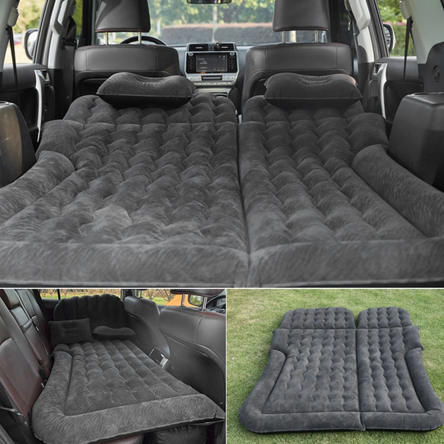 Premium Inflatable Car Travel Bed - 2-in-1 SUV Air Mattress with Soft Flocking Surface
