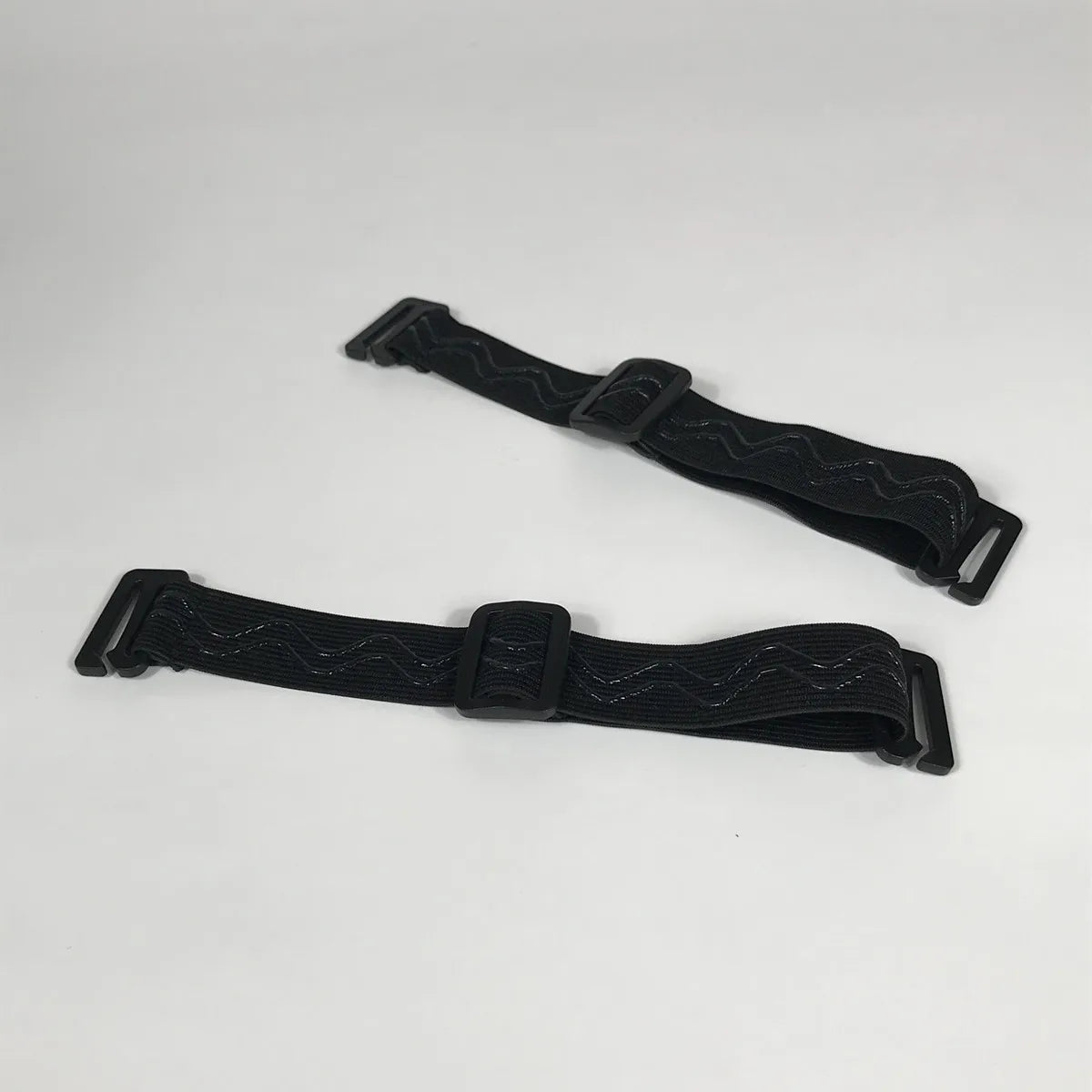 Black adjustable elastic straps with zigzag pattern on white background, Carcader accessories