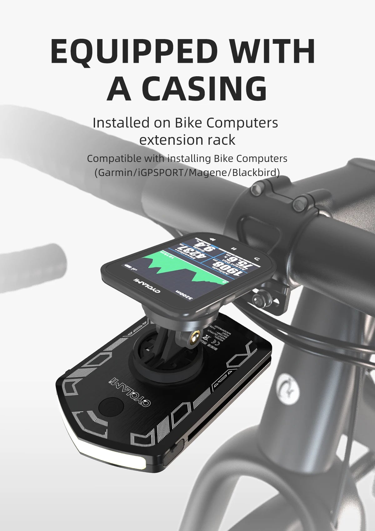 Bike computer installed on handlebar extension rack, Carcader accessory for cycling