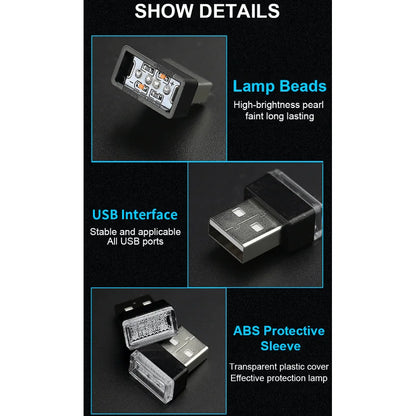 3x Mini Blue LED USB Car Interior Light Neon Atmosphere Ambient Lamp Accessories